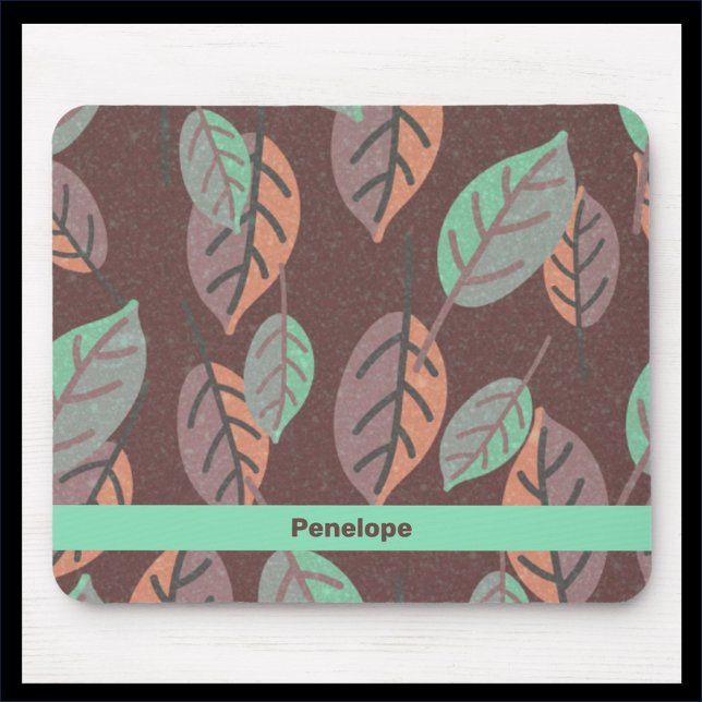 Modern Mint Green Orange und Lila Blätter Mouse Mousepad (Von Creator hochgeladen)