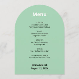 Modern Mint Green Wedding Menu Card Einladung