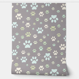 Modern Mint & Grey Paw Print Nursery Tapete