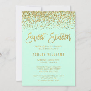 Modern Mint Imitats Gold Glitzer Sweet 16 Geburtst Einladung