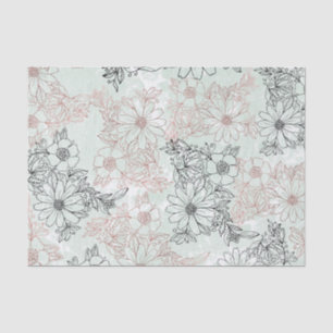 Modern Minze Black Rose Gold Floral Marmor Seidenpapier