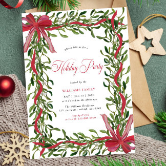 Modern Mistletoe Holiday Party Red Bow Christmas Einladung
