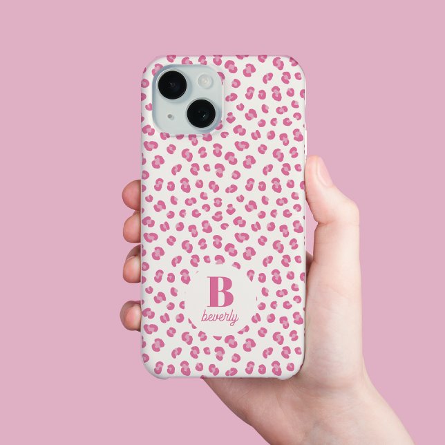 Modern Mit Monogramm rosa Leopard Print Case-Mate iPhone Hülle (Von Creator hochgeladen)