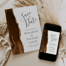 Modern Mocha Brown Gold Agate Save the Date
