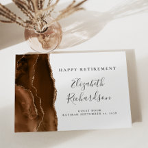 Modern Mocha Brown Gold Agate Script Retirement