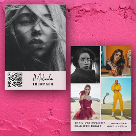 Modern modellierte Comp Card 5 Foto QR Code Rosa Einladung