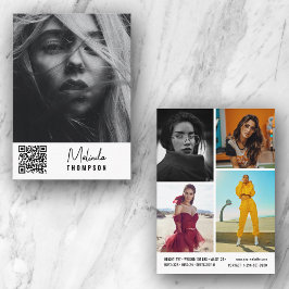 Modern modellierter Comp Card 5 Foto QR Code Weiß Einladung