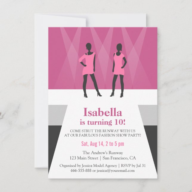 Modern Models Runway Fashion Show Birthday Party Einladung (Vorderseite)