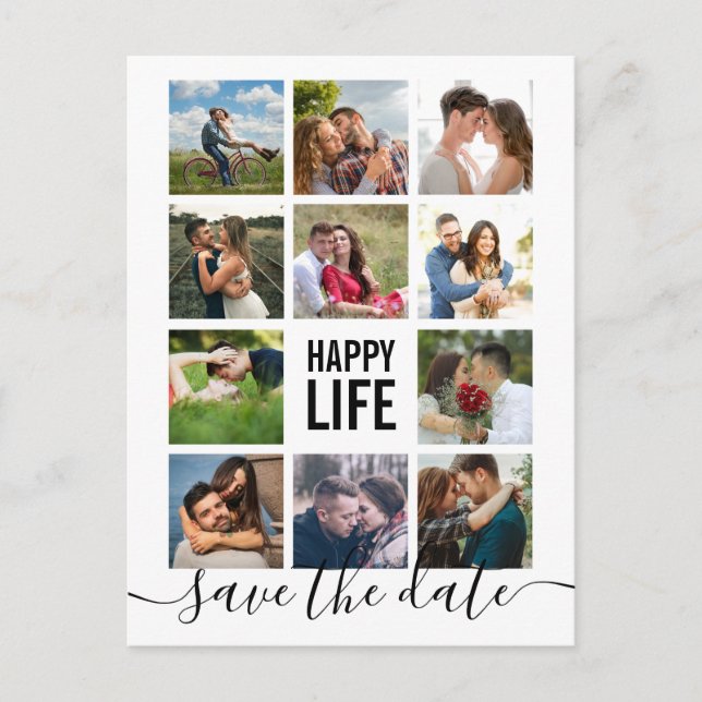 Modern Modern Foto Collage Save the Date Postcard Postkarte (Vorderseite)