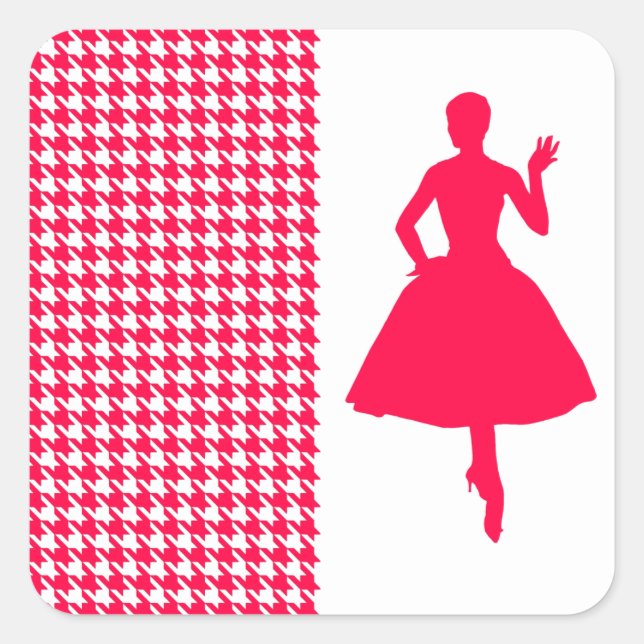 Modern Modern Hahnentrittmuster mit Mode-Silhouett Quadratischer Aufkleber (Vorderseite)