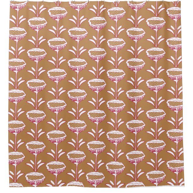Modern Modern Mohn Design White Viva Magenta Gold Duschvorhang (Vorderseite)