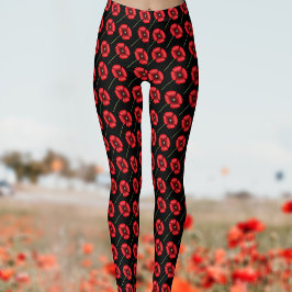 Modern Modern Poppy Blume Muster Red Black Legging Leggings