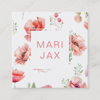 Modern moderne Blume mit rosa Mohnblüten und Weiß Quadratische Visitenkarte