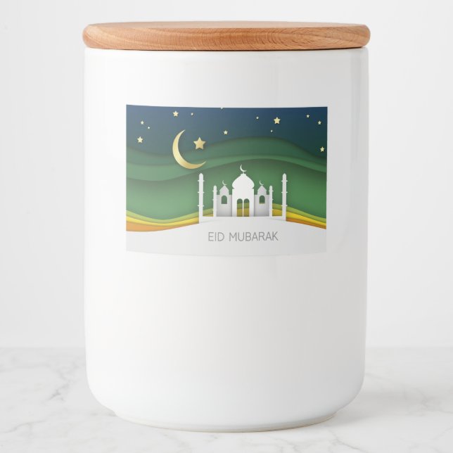 Modern moderne Eid Mubarak Papier schneiden Mosche Lebensmitteletikett (Vorderseite)