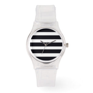 Modern moderne, schwarz-weiß gestreifte Frauen Armbanduhr