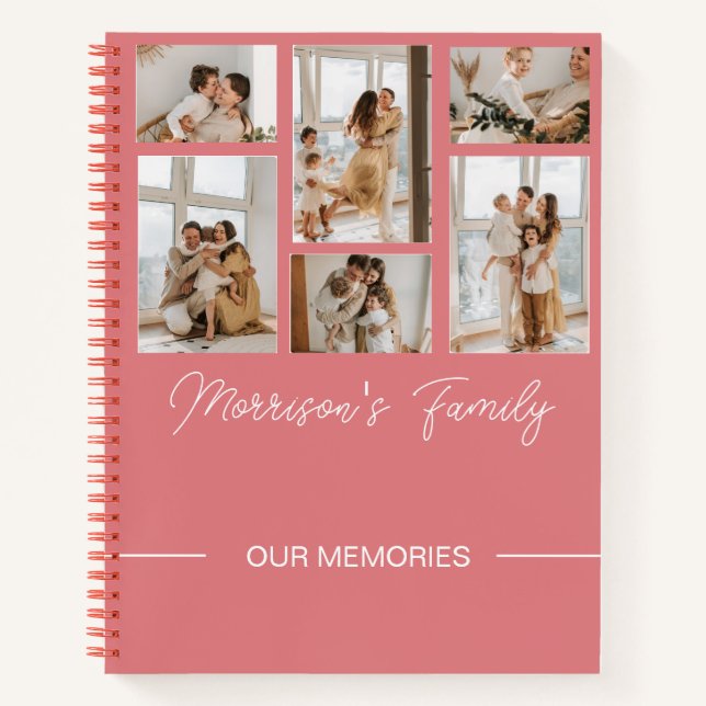 Modern moderne Skriptfamilie Name & Foto Collage Notizbuch (Vorderseite)