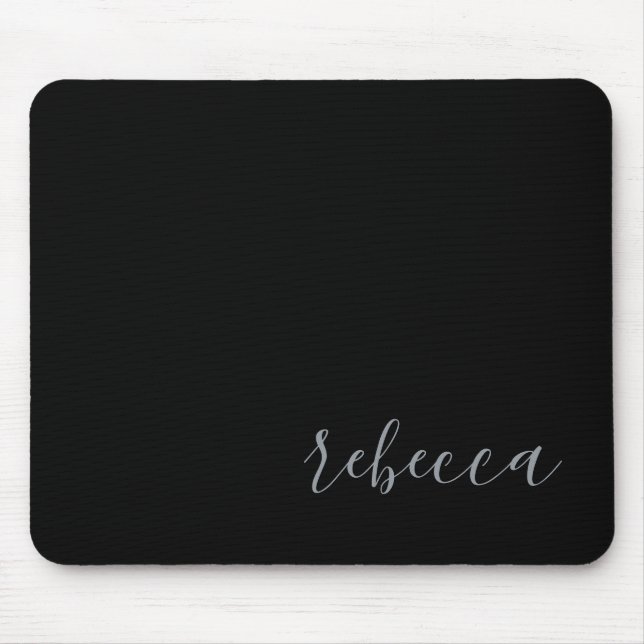 Modern moderner Black Silver Simple Name Mouse Pad Mousepad (Vorne)