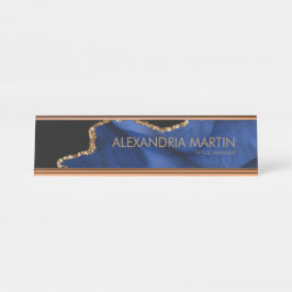 Modern moderner Navy Blue Gold Glitzer Marble Agat Schreibtischnamensplakette