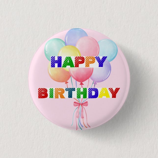 Modern moderner Regenbogenballon Geburtstagsparty Button (Vorderseite)