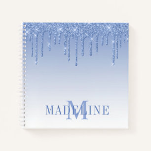 Modern modische Dusty Blue Glitzer Monogram Notizbuch