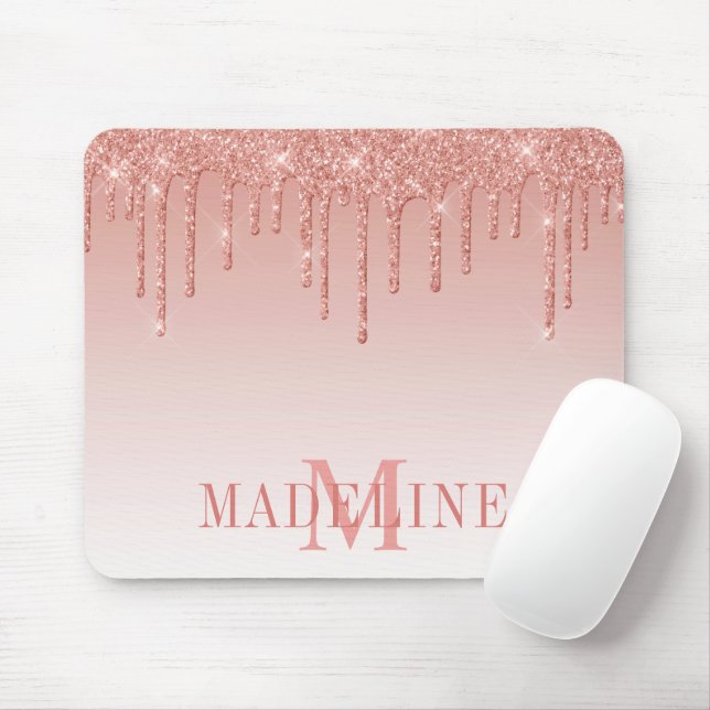 Modern modische Glitzer Rose Gold Monogram Mousepad (Mit Mouse)