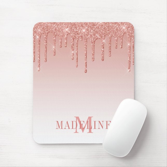 Modern modische Monogram Glitzer Rose Gold Mousepad (Mit Mouse)