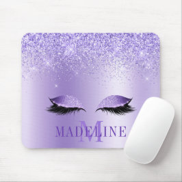 Modern modische Monogram Lila Glitzer Lashes Mousepad