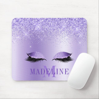 Modern modische Monogram Lila Glitzer Lashes Mousepad