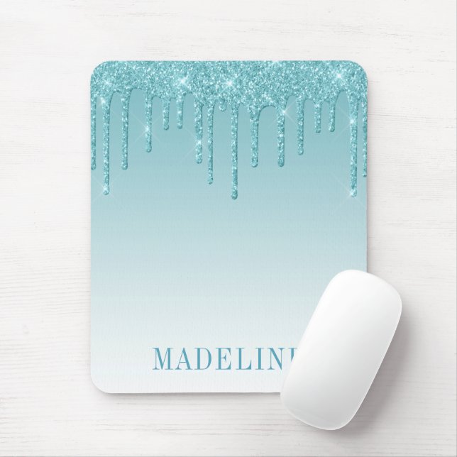 Modern modische Trendy Aqua Glitzer Tropfen Mousepad (Mit Mouse)