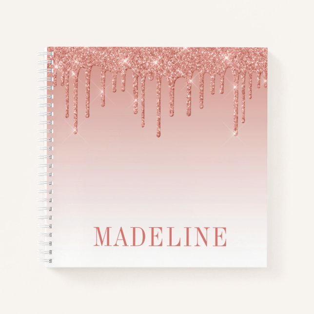 Modern modische Trendy Rose Gold Glitzer Tropfen Notizbuch (Vorderseite)