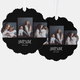 Modern Mom Established Schriftart Schwarz 3 Foto Ornament Karte