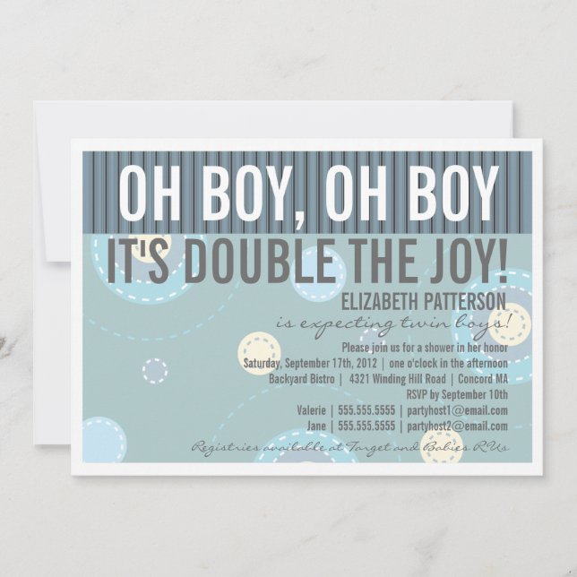Modern Mom Twin Boy Baby shower Invitation (Devant)