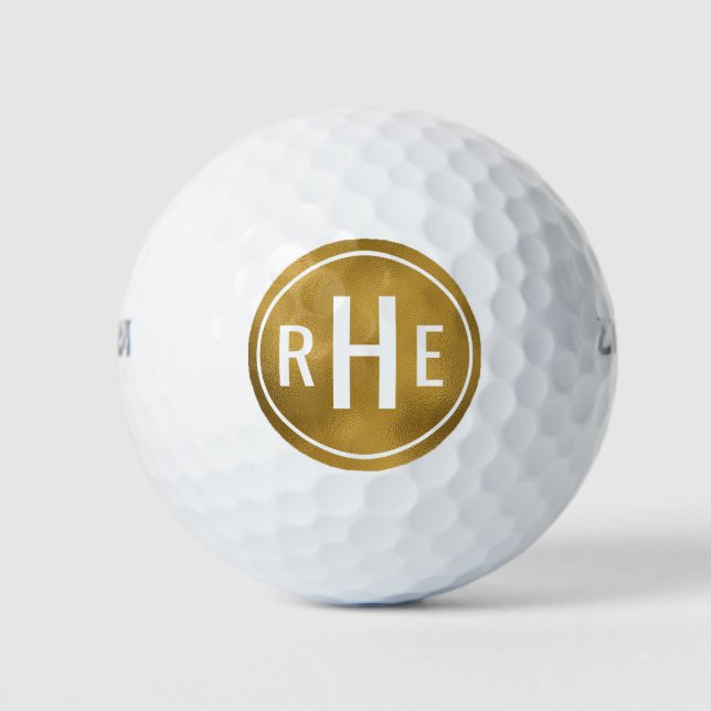 Modern mongram Gold Golf Balls Golfball (Vorderseite)