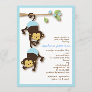 Modern Monkey Twin Boys Babydusche Einladung