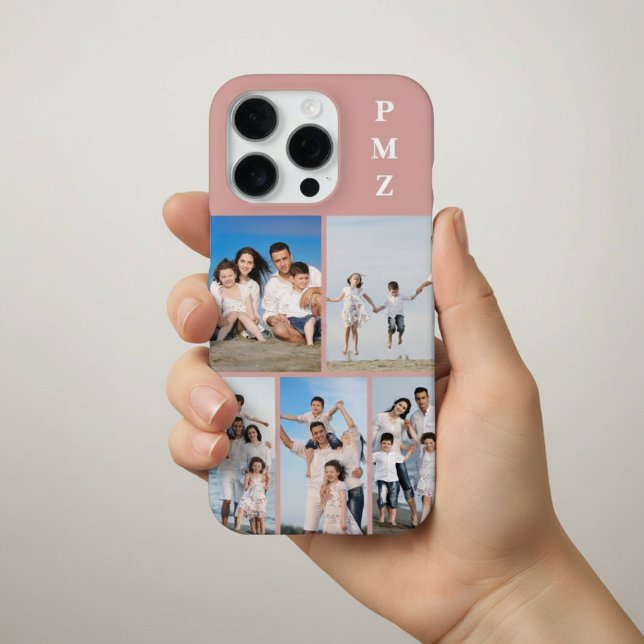 Modern Monogram 5 Photo Collage Dusty Rose iPhone 16 Pro Hülle (Von Creator hochgeladen)