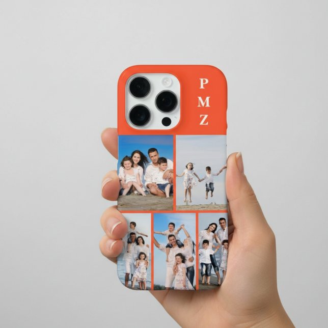 Modern Monogram 5 Photo Collage Persimmon Orange iPhone 16 Pro Hülle (Von Creator hochgeladen)