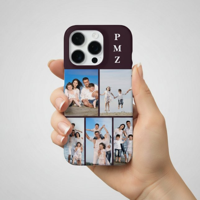 Modern Monogram 5 Photo Collage Plum Purple iPhone 16 Pro Hülle (Von Creator hochgeladen)