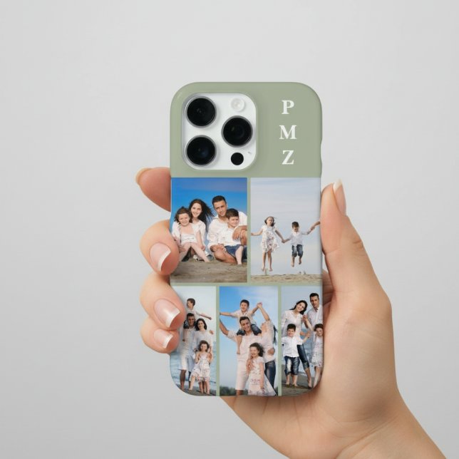 Modern Monogram 5 Photo Collage Sage Green iPhone 16 Pro Hülle (Von Creator hochgeladen)