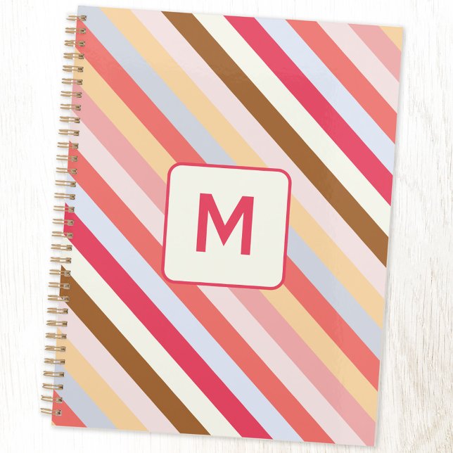 Modern Monogram, anfänglicher Diagonal Candy Strip Planer (Modern muted diagonal candy stripe monogram initial personalized planner)