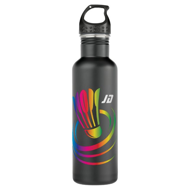 Modern Monogram Badminton Shuttlecock Edelstahlflasche (Vorderseite)