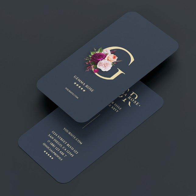 Modern Monogram Beruflich Dark Blue Floral G Visitenkarte (Modern Monogram Professional Dark Blue Floral G Business Card
)