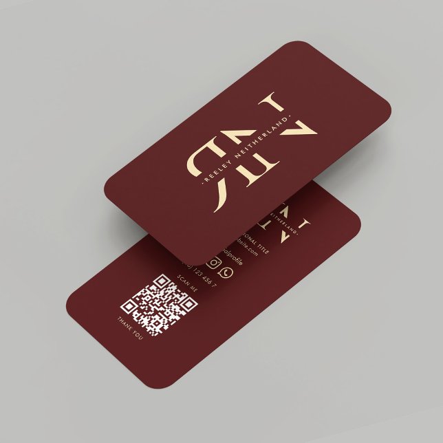 Modern Monogram Beruflich Red Maroon Gold Visitenkarte (Modern Monogram Professional Red Maroon Gold Business Card
)