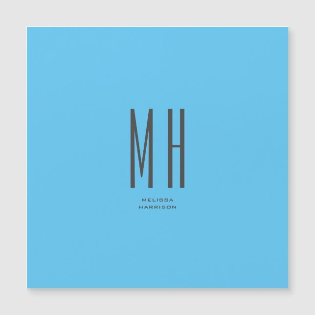 Modern Monogram Berufliche Schlicht Simple Sky Blu Magnetkarte (Vorderseite)