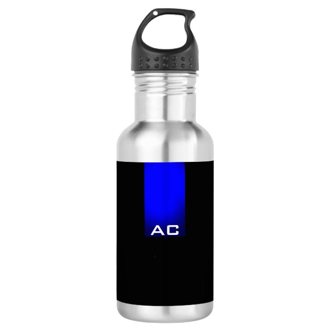 Modern Monogram Black Blue Schlicht Edelstahlflasche (Vorderseite)
