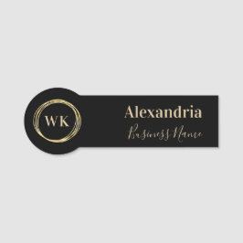 Modern Monogram Black Gold Employee Namensschild