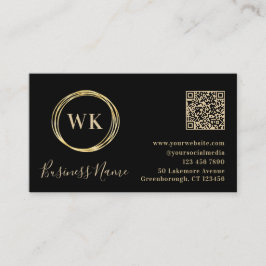 Modern Monogram Black Gold QR Code Visitenkarte