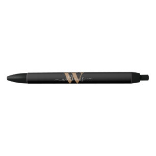 Modern Monogram Black Gold Script Initial Name Kugelschreiber