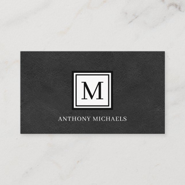Modern monogram Black Leather Look Business Card Visitenkarte (Vorderseite)