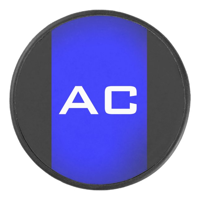Modern Monogram Blue Black Schlicht Eishockey Puck (Vorderseite)