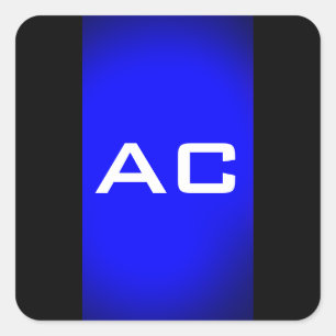 Modern Monogram Blue Black Schlicht Quadratischer Aufkleber